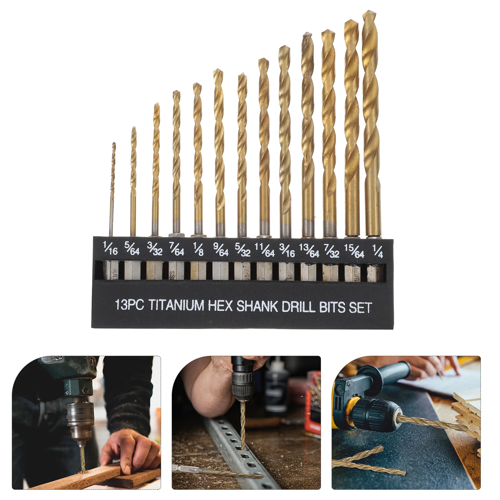 

13Pcs Hex Shank Drill Bits Set Twisted Design Easy Installation for Metal Wood Plastic Cement Concrete Tile Use