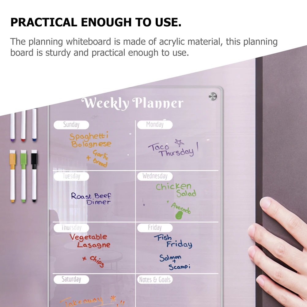 لوحة تقويم ملصق الثلاجة، مخطط أسبوعي مغناطيسي قابل لإعادة الاستخدام، شفافة ومسح جاف وقابل للذوبان في الماء، قائمة رسائل جدول أكريليك