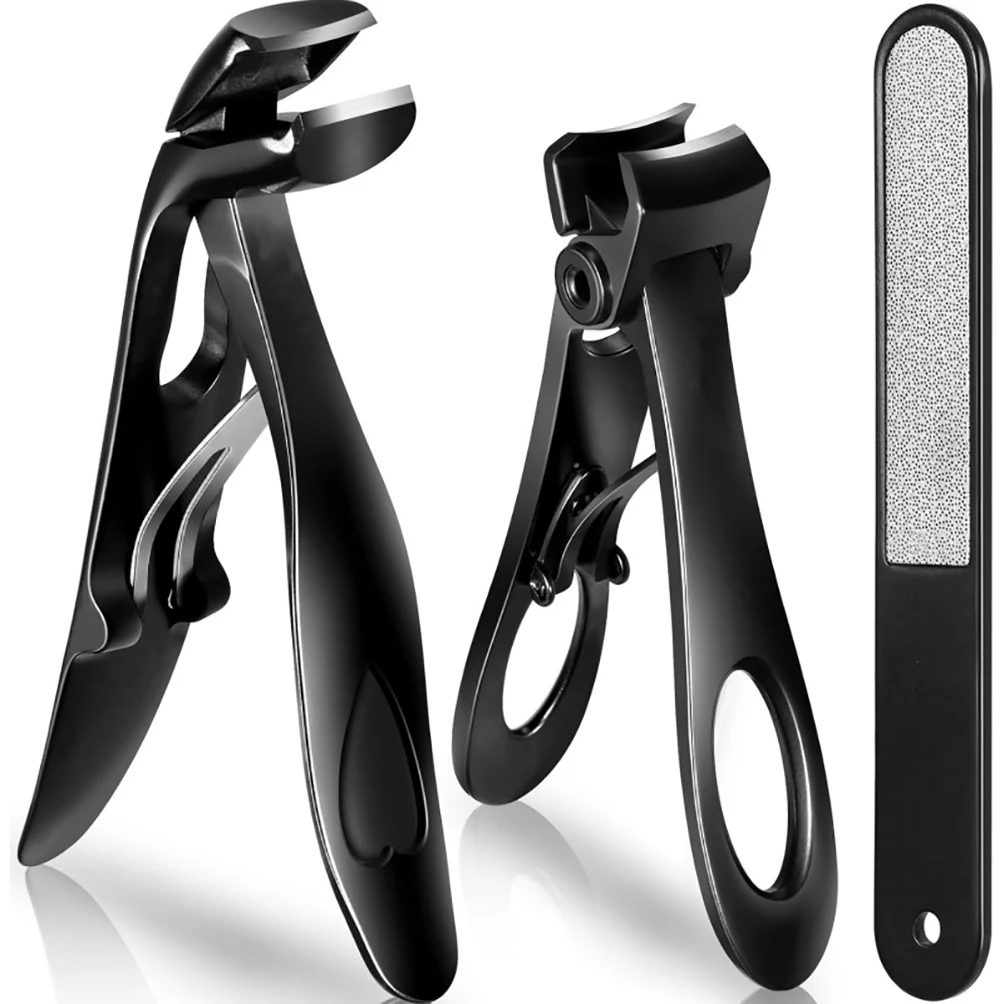 Professional Angled Head Nail Clippers Set,3Pcs Ergonomic Toenail Clipper for Thick Nail,Premium Steel Manicure Set for Seniors
