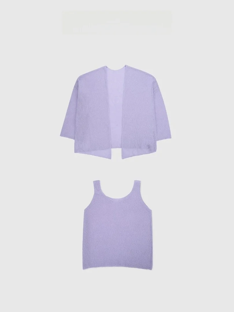 

Вязаный комплект Ele Purple Camere от Baatone: Двухсекционный костюм с длинными рукавами и круглым вырезом для женщин, осенне-весенний сезон