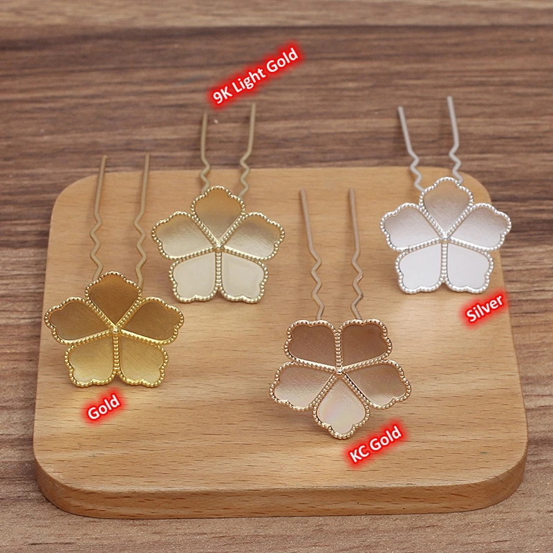BoYuTe Alloy Flower Blank Bezel U‑Shape Hair Fork Metal Hair Pin Base DIY Jewelry Making Accessories for Women Hanfu Hair Decor
