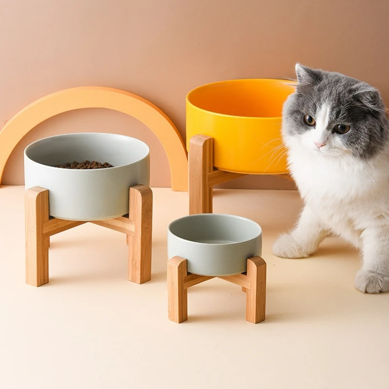 

1800ml Big Dogs Bowl Thickening Ceramic Elevated Pet Water Feeders Small Medium Large Dog Feeding Supplies with Wooden Stand