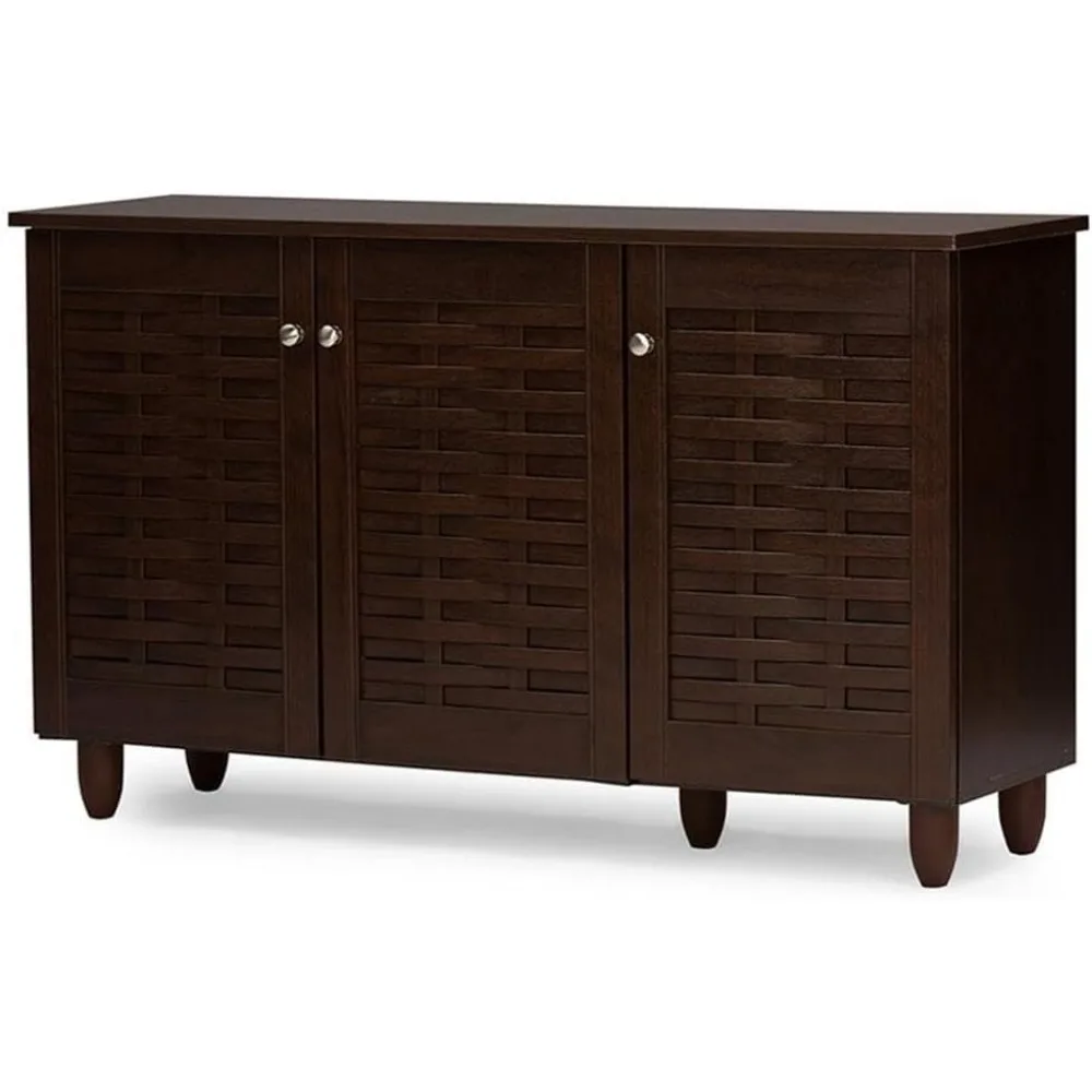 

Contemporary Solid Wood 3 Door Shoe Cabinet, 12 Pairs Shoe Storage Organizer in Dark Brown