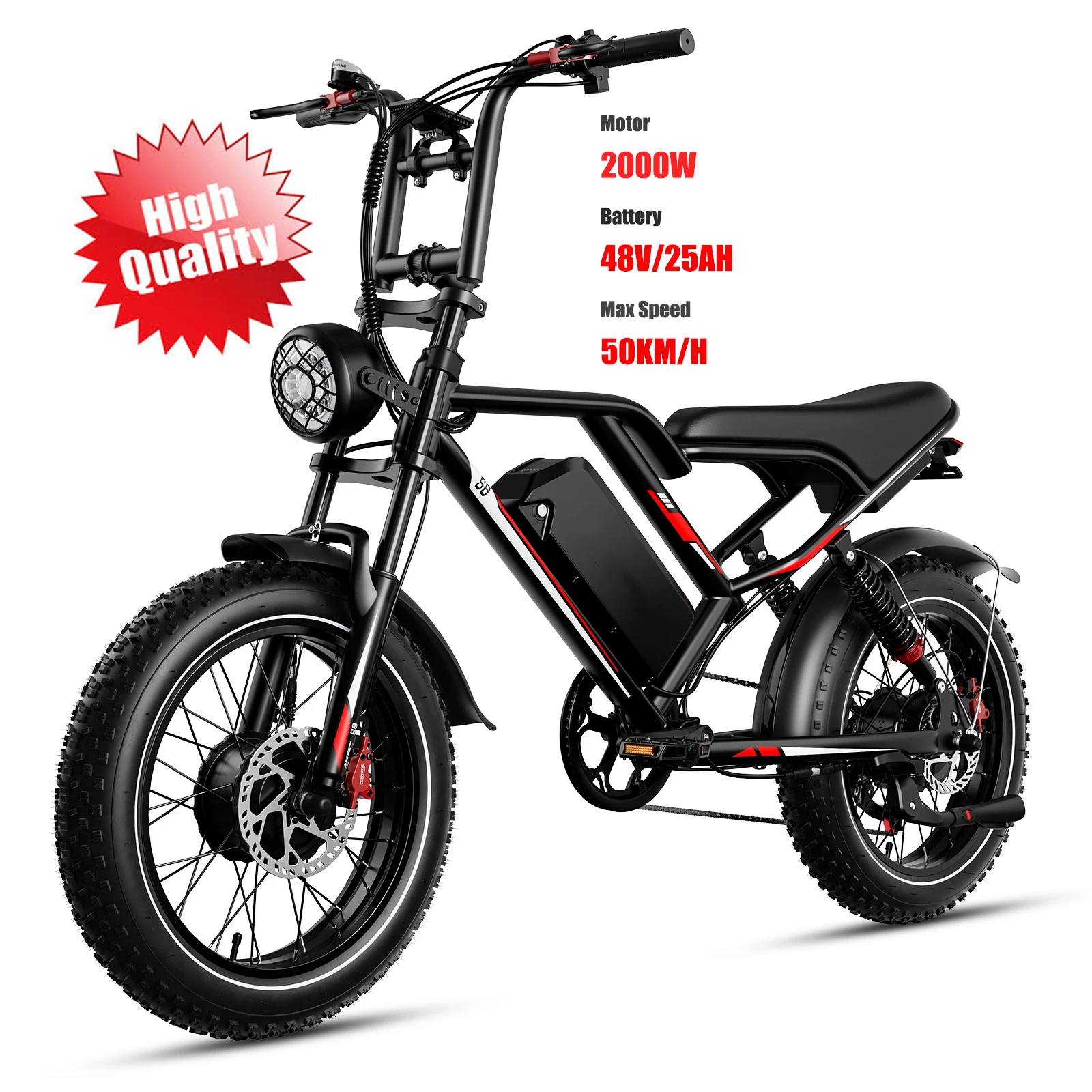 

STLF EU USA Warehouse Ready Stock S8 Electric Bike 2000w 20inch off Roan Fat Tire E-bike Urban Electric Bicycle 50km/h Adult Fa