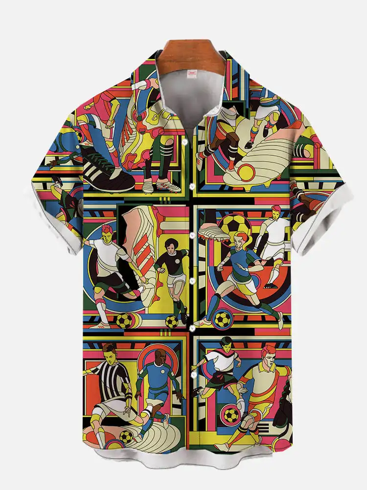 

3D Printing Colorful Soccer Balls Pattern Beach Shirts For Men Short Sleeve Europe Shirts Germany Hawaiian Aloha Shirt Blouses