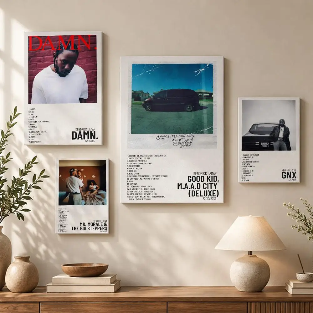 K-Kendrick L-Lamar Music Album Framed Wall Painting HD Wood Framed Canvas Poster Wall Art for Bedroom Living Room Home Decor