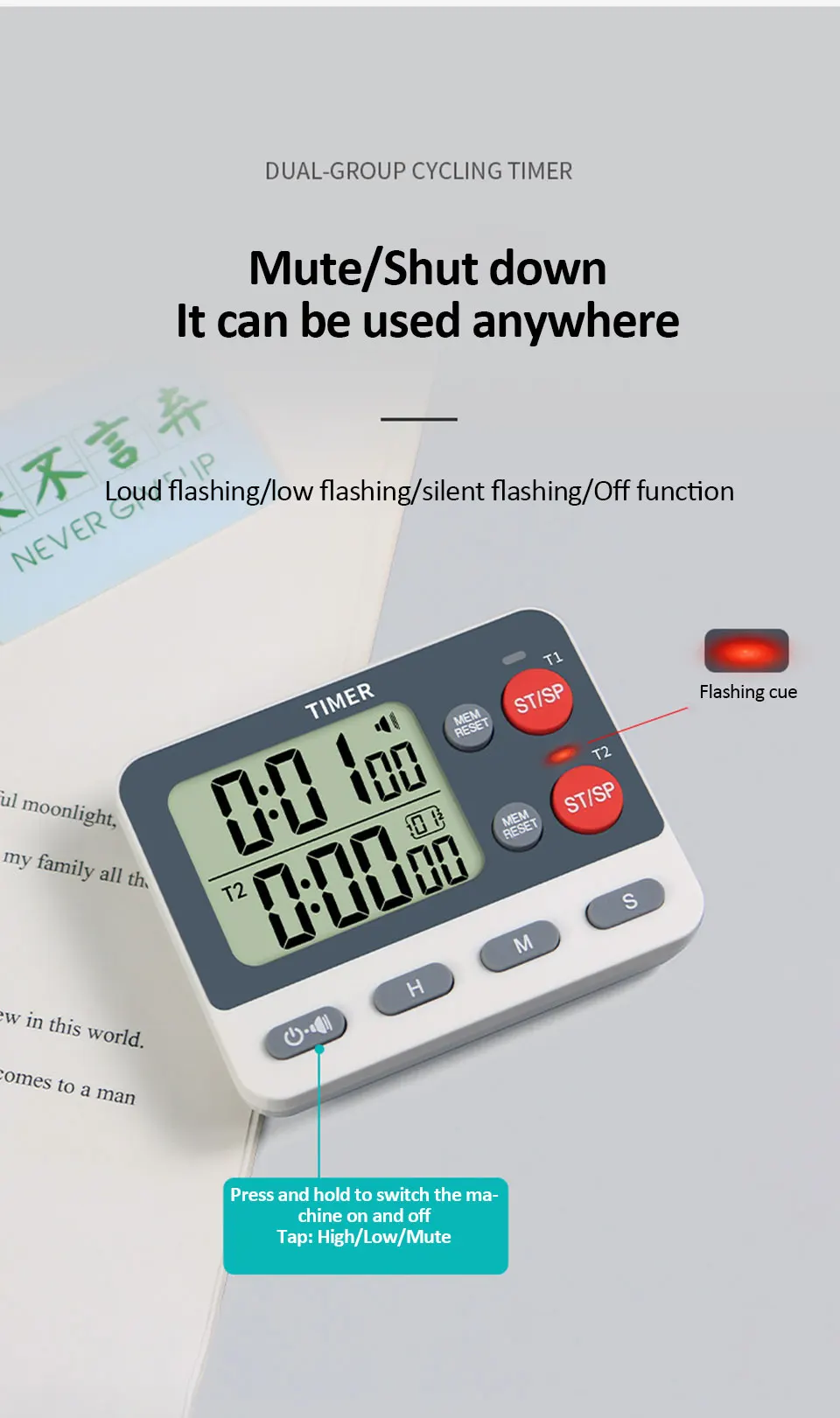 Digitaler Dual-Küchentimer mit magnetischer Rückseite und Speicher-Voreinstellungen, 2 Gruppen Countdown/Up Stoppuhr-Timer zum Kochen, Backen – Detail 8