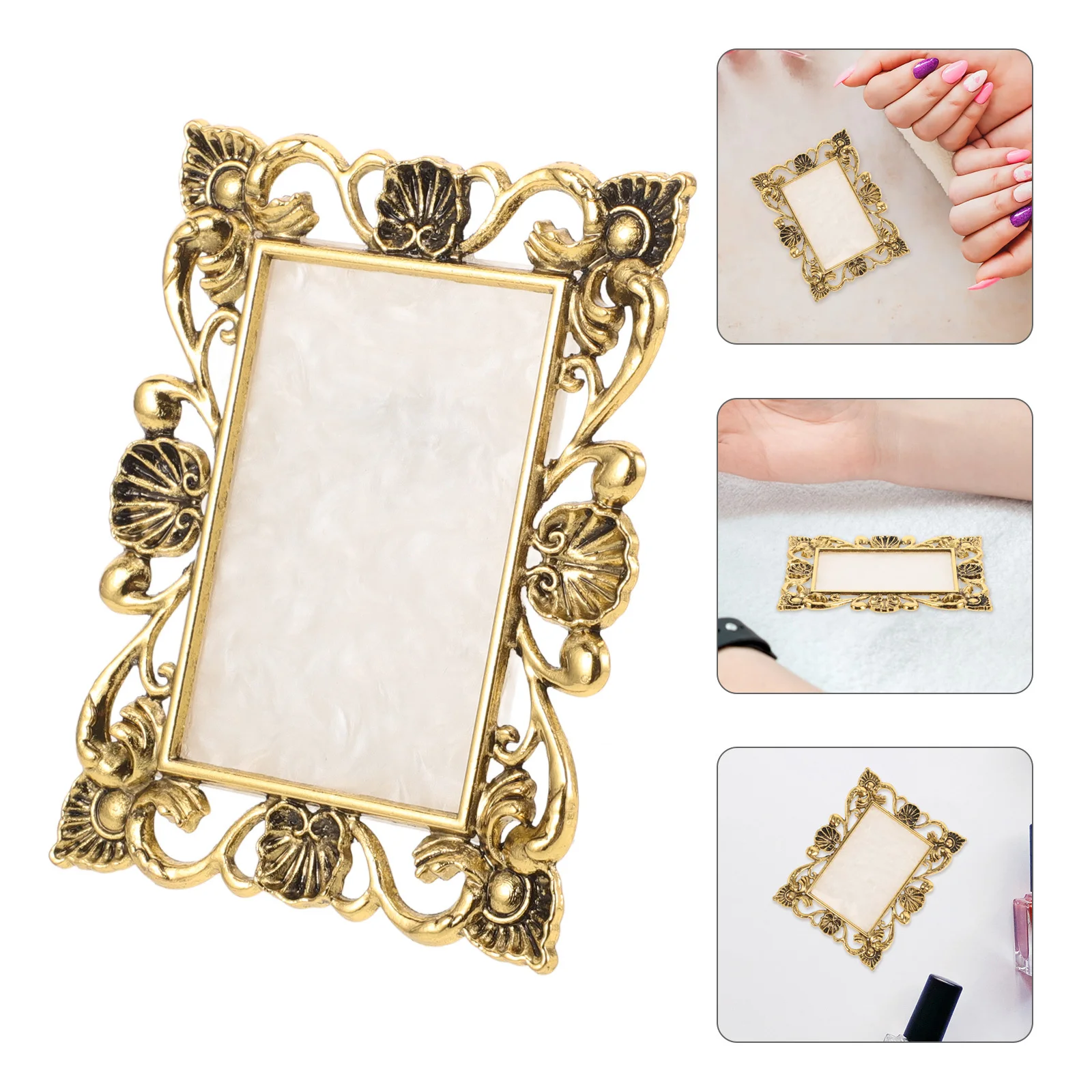 

Marble Resin Alloy Nail Art Palette Gold Edge Durable Smooth Surface Mixing Nail Polish Colors Display Board Salon Home
