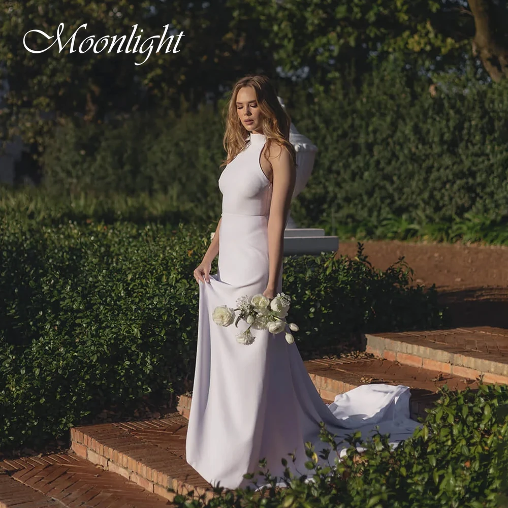 Vestidos De Novia modernos con lazo Halter, corte en A, sin mangas, con espalda abierta, cola De barrido, personalizados, 2026
