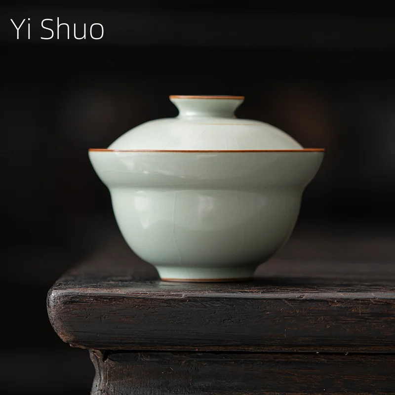 

Azure Ru-Kiln Gracked Glaze Supportable Small Size Handmade Ru-Porcelain Tea Bowl Chinese Porcelain Kung Fu Gaiwan Tea Bowl