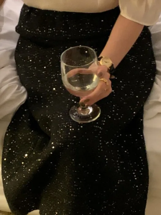 iny Sequin Thi Weave Skirt Women's Bla f-length Sparkling Long Skirt plus Size Glitter Dr Autumn Winter Season