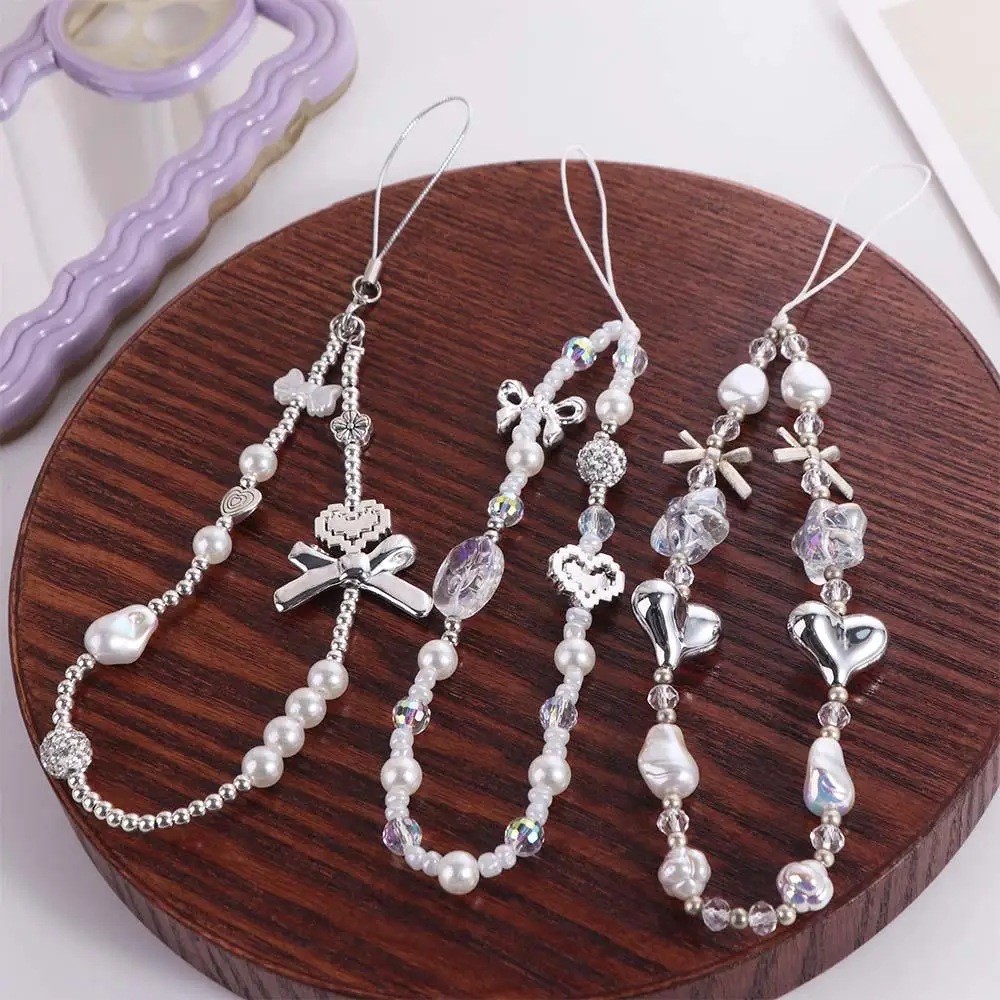 

Resin Heart Mobile Phone Chain Anti-lost Beaded Bow Phone Case Pendant Jewelry Ins Style Y2K Mobile Phone Charms Christmas Gifts
