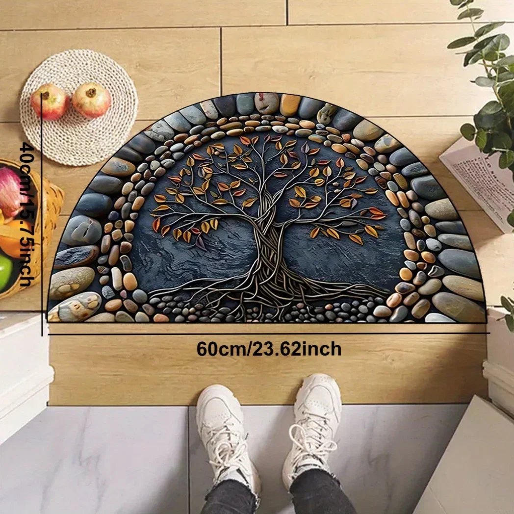 Tree Of Life Welcome Doormat Semi Circular Non Slip Floor Mat Living Room Bedroom Entryway Rug Home Decor