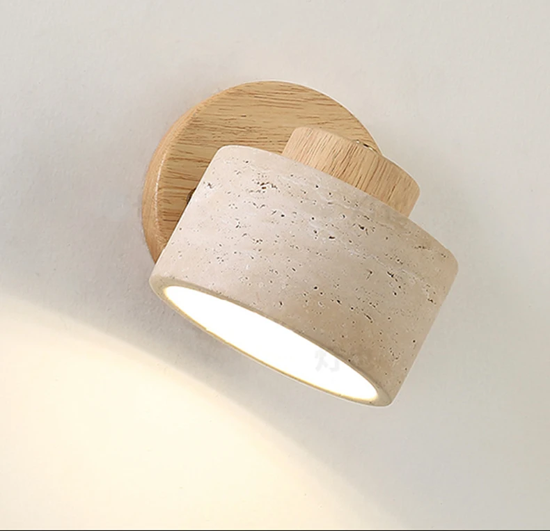 Real Stone Wall Lamp G9 Bulb Wood Base