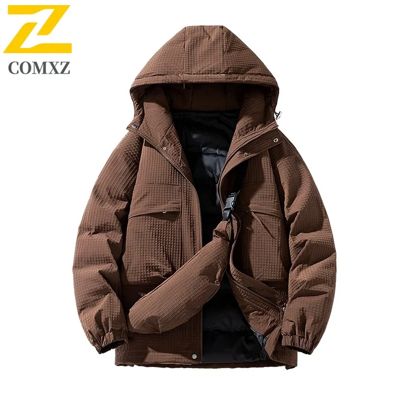 COMXZ عادية مقنعين الفاخرة الرجال وسادة مبطنة تخفيف العمل الباردة برهان سترة الأعمال الترفيه دافئ سميكة الشتاء ملابس جديدة
