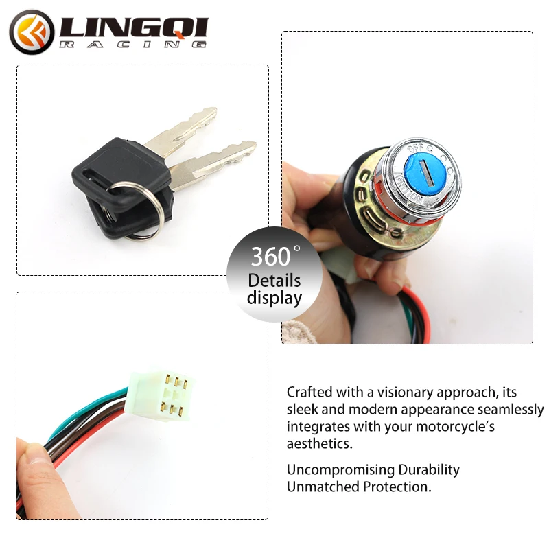 LINGQI 9 Pin 6 Wires Electric Door Lock Plug Ignition Key Switch For 50cc 70cc 90cc 110cc 125cc Scooter ATV Dirt Bike Go Kart