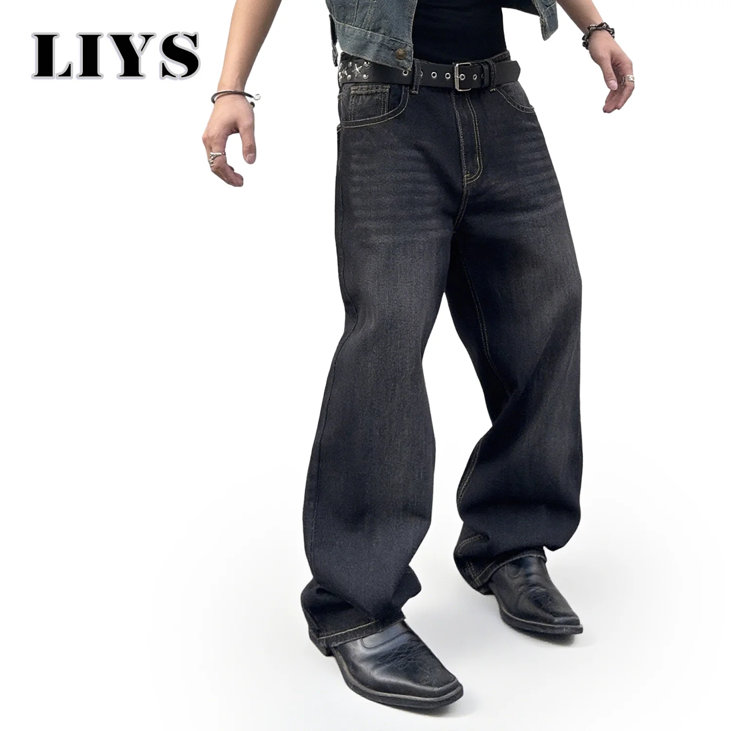 Autumn Men's Black Baggy Street straight-Leg Jeans Winter New Casual Loose Wide Leg Denim Pants Daily Versatile Men's Pants