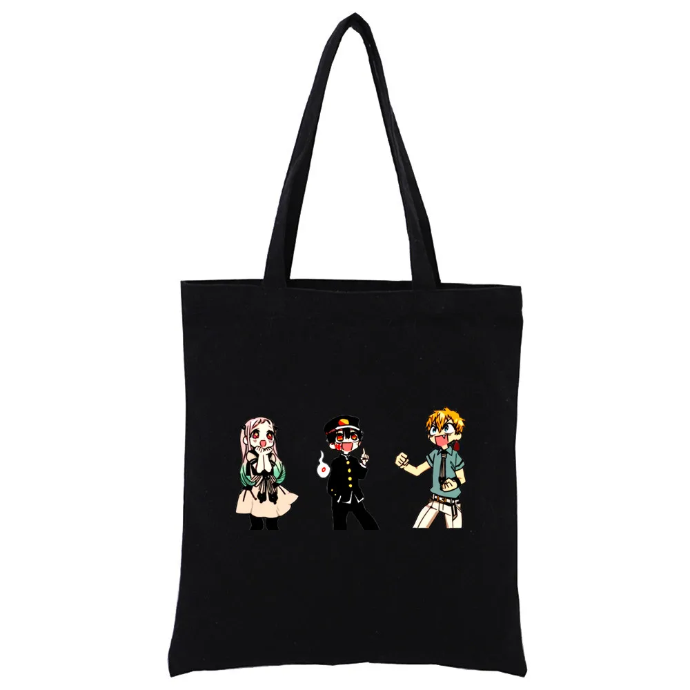 Hanako Kun Graphic Cartoon Printed Canvas Shoulder Bag Black Harajuku Funny Large-capacity Eco Environmental Shopper Bag