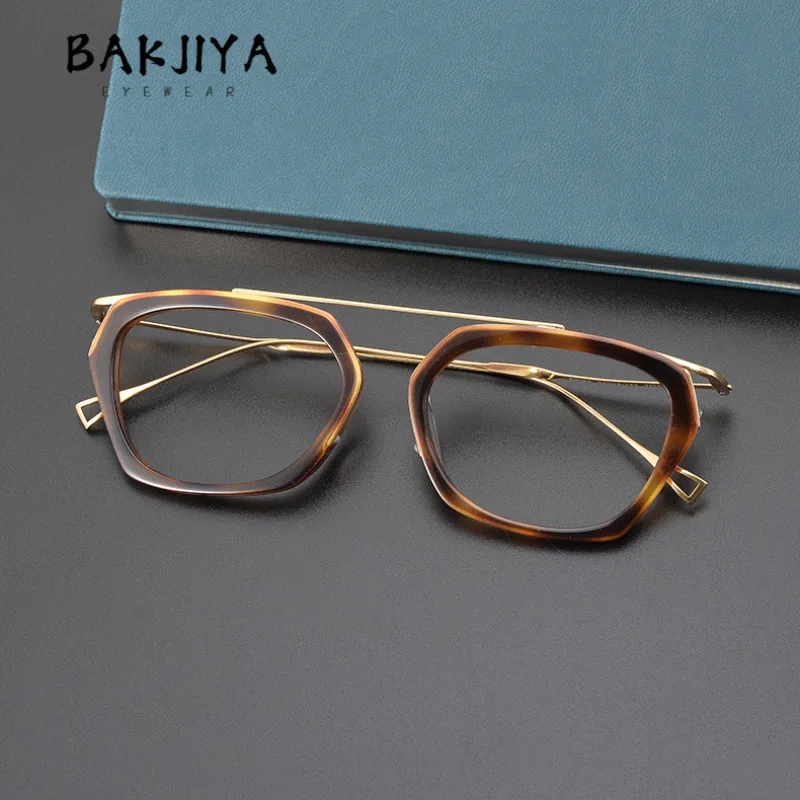 Vintage Acetate Large Square Ultra-light Pure Titanium Eyeglasses Frame Design Handmade Big Face Men Women Myopia Glasses Frames