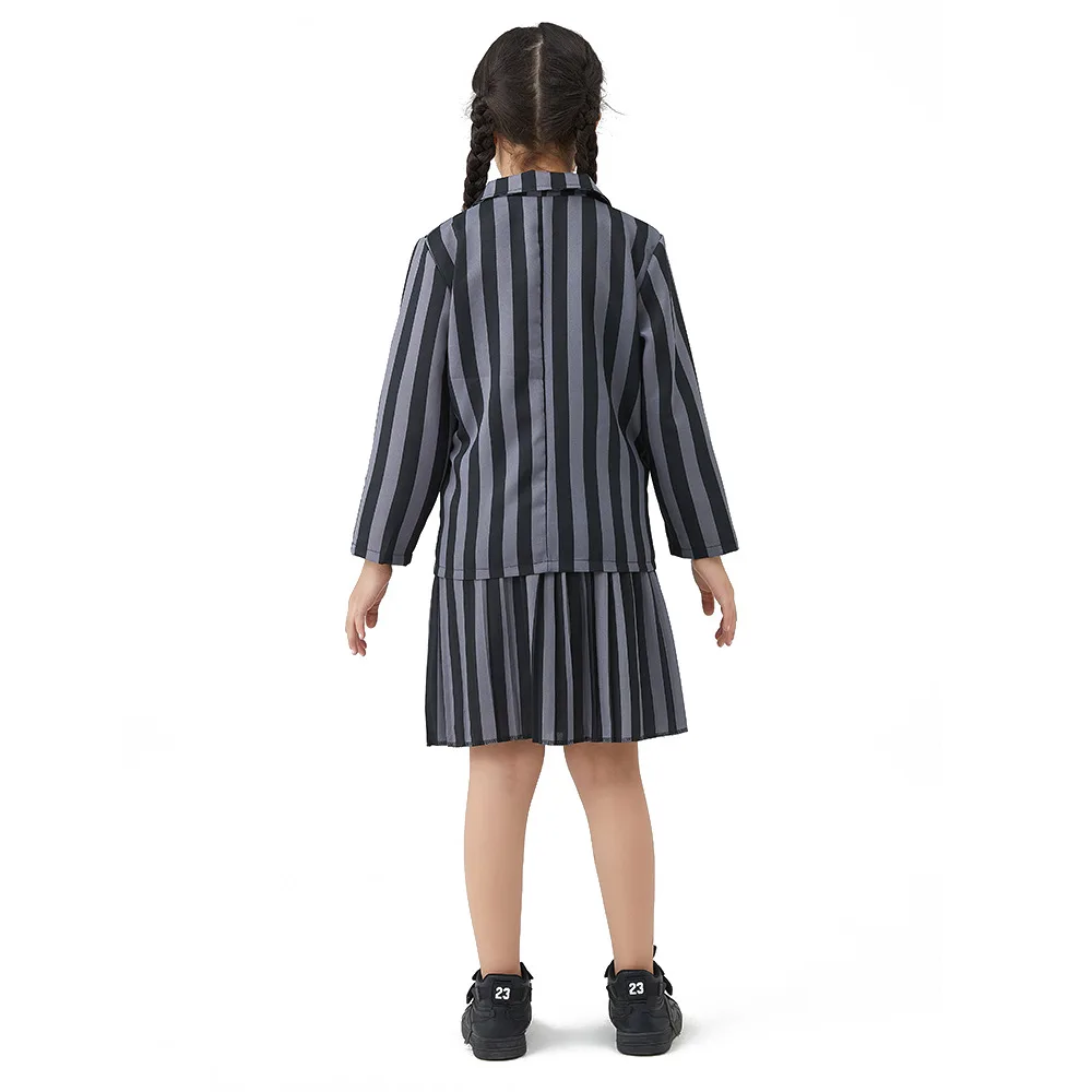 Addams Wednesday Halloween Costume Kids Girls Women Family Birthday Party Nevermore Academy Uniform Clothes Hand Wig Cosplay