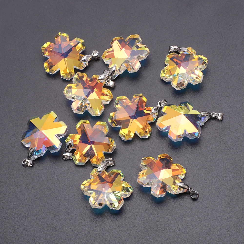 1 Pc 30mm Shiny AB Snowflake Pendant Crystal Prism Charms Glass Beads Rhinestone Gems for DIY Making Necklace Jewelry Accessory