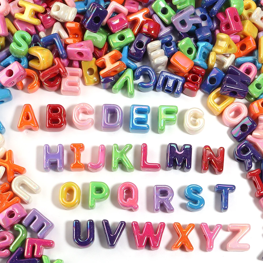 10-26pcs AB Iridescent Letters Acrylic Beads Alphabet Loose Spacer Beads for DIY Bracelet Keychain Jewelry Making Accessories