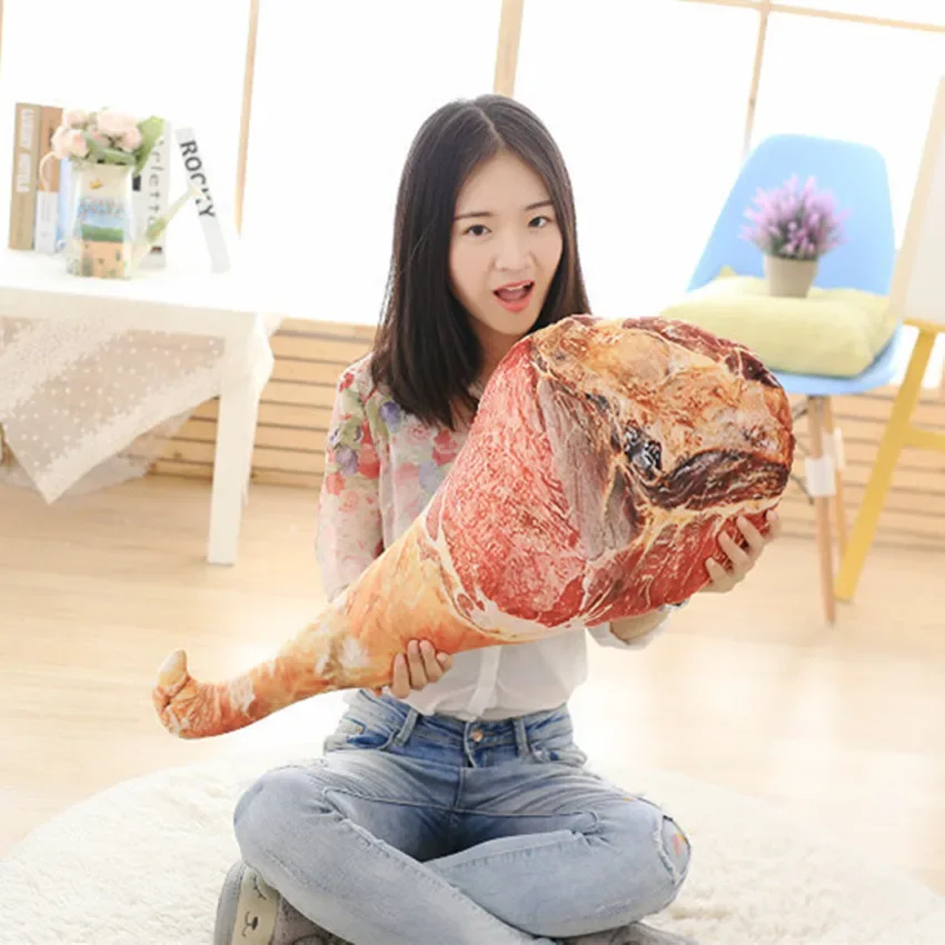 Simulation 3D Ham Plush Food Pillow Office Sofa Bedroom Waist Cushion Imitation Stuffed Toys For Spoof Funny Christmas Gift