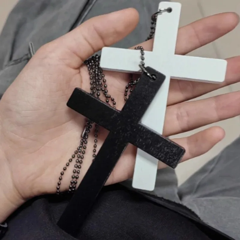 Korean Niche Design Wooden Cross Necklace Women's Long Collarbone Punk Retro Spicy Girl Y2k Neck Accessories