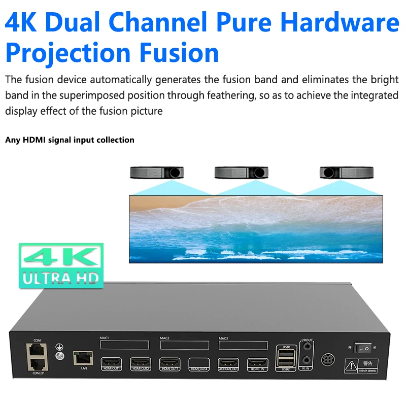 

4K 2/3-Channel Projection Fusion Processor Pure Hardware Arc/Ring Screen Projector Edge Fusion