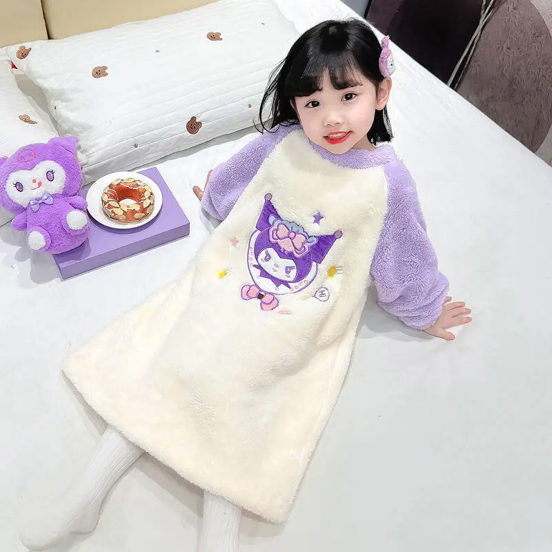 حار سانريو الفتيات الكرتون المرجان بيجامة من الصوف Kuromi الاطفال Kawaii ملابس خاصة رداء الترفيه ارتداء ربيع الخريف ليلة الملابس جديد
