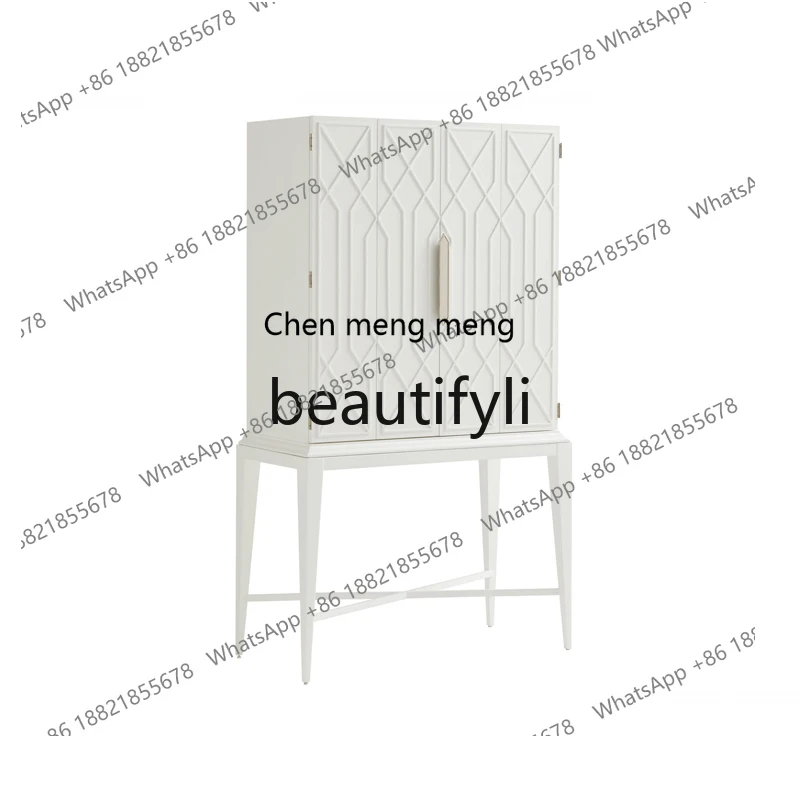 American light luxury solid wood wine cabinet modern simple villa living room decoration cabinet ivory white high cabinet