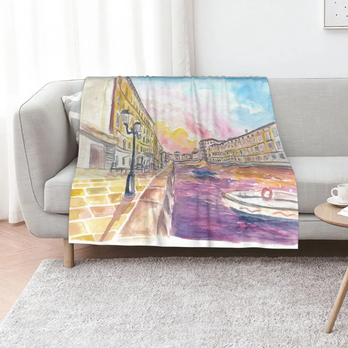 

Canal Grande in Trieste Italy at Sunset Throw Blanket Thins Large Bed linens Flannel Fabric Blankets