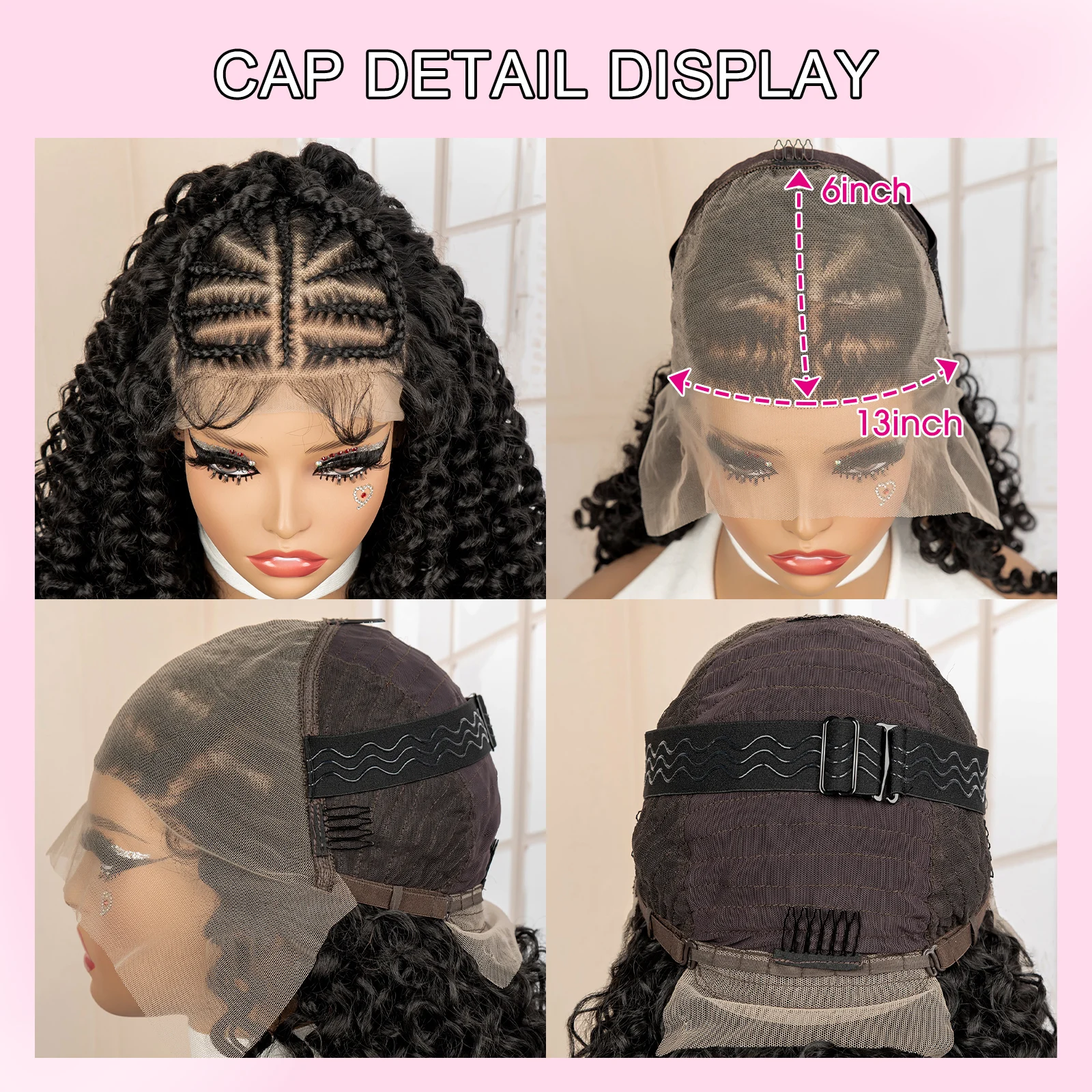 22 بوصة الاصطناعية مجعد شعر مستعار متموج مع الضفائر العقص الطبيعي مجعد 13x4 الدانتيل الجبهة الباروكات للنساء استبدال الشعر المستعار #6