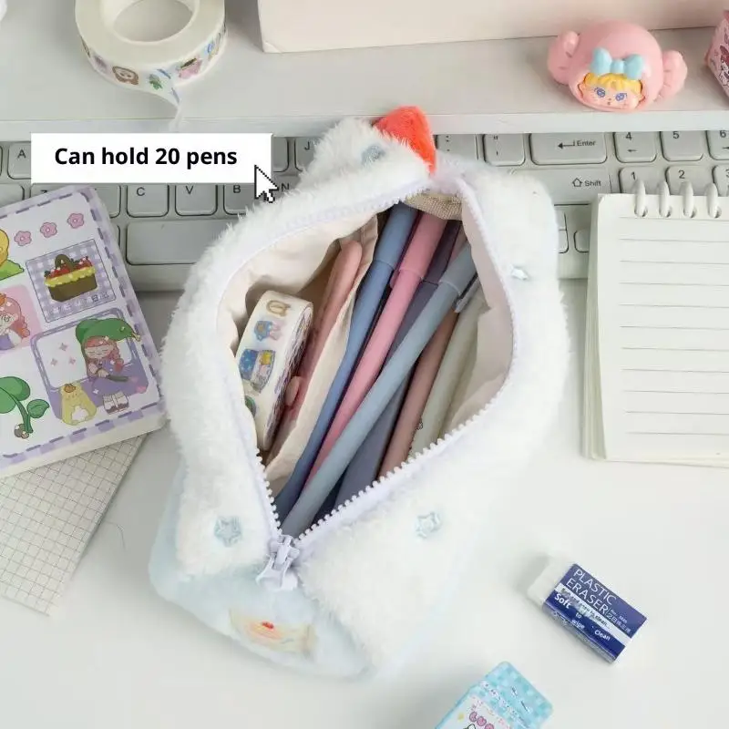 

1 шт., милый кремовый швейцарский рулон, плюшевый пенал, большая вместительная сумка для хранения канцелярских принадлежностей для школьников