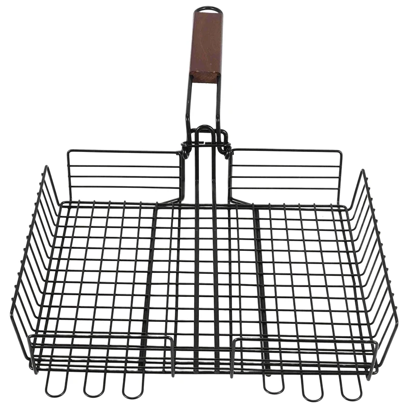 

BEAU-Non-Stick Grill Basket With Lid Metal Barbecue Basket With Foldable Removeable Outdoor BBQ Accessories For Fish Steak