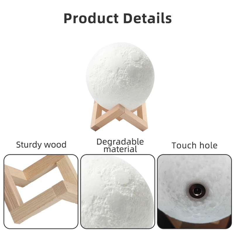 RGB LED Moon Lamp 3D LED Night Light USB Rechargeable 16 Color Moon Light Touch Sensor Lamp Dimmable Bedroom Decoration Lighting