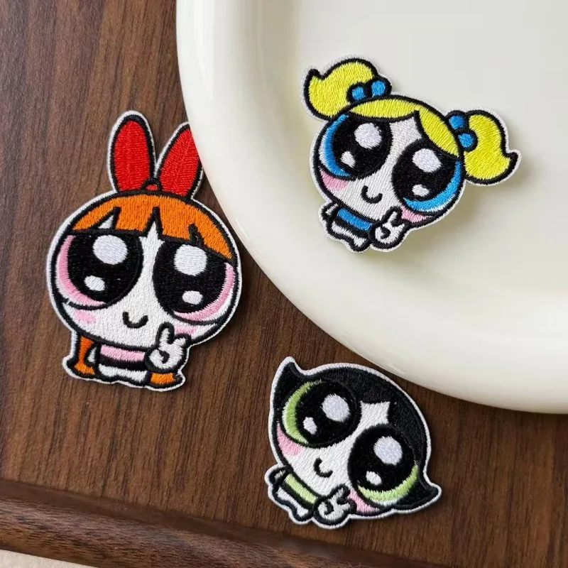3PCS Kawaii Anime The Powerpuff and Girls Series Embroidery Patch Cartoon Character Creativity Pattern Cute DIY Patch Sticker