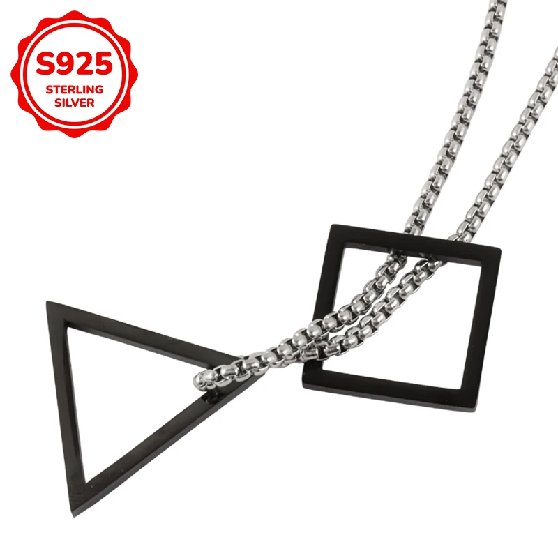 A S925 sterling silver double-layer geometric figure interlocking men's necklace is a fashionable gift suitable for Valentine's