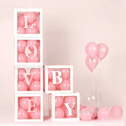 Caja de globos transparente con letras, decoración para Baby Shower, cumpleaños, boda, nombre personalizado, decoraciones para fiesta de primer cumpleaños