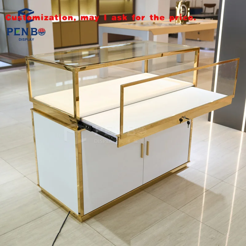 

custom.Modern Jewelry Display Showroom Popular Jewellery Glass Display Cabinet and Stainless Steel Watches Jewelry Showcase