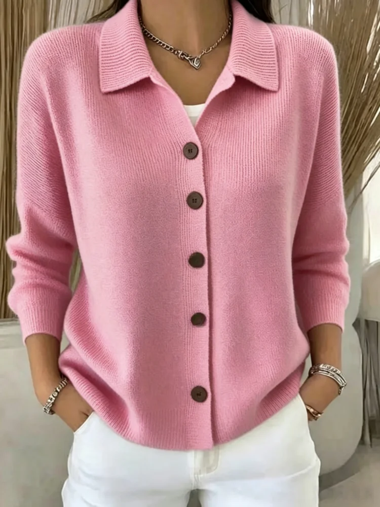 Europäische und amerikanische Übergrößen-Damenbekleidung, Herbst- und Winter-High-End-elegante Mode-Cardigan-Strickjacke mit Revers für Damen – Detail 1
