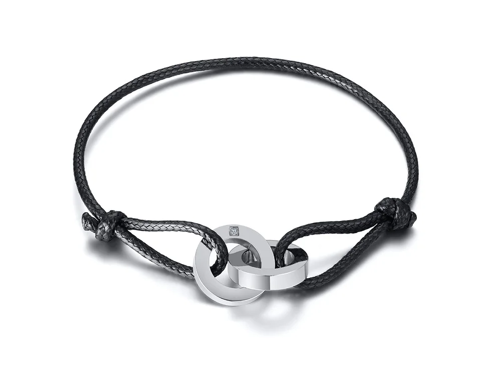 Interlocked Circle Charm Bracelet for Men Women,Adjustable Length Wax Rope Wristband,Casual Couple Gift