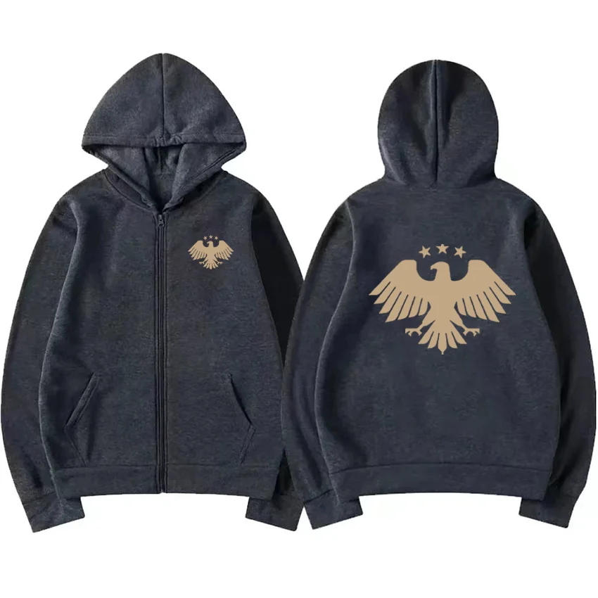 Syrian Eagle Graphics Printed Hoodie Men Women's fashion Coat Autumn Winter Zip Up Jacket Long sleeve Fleece vintage streetwear view 3