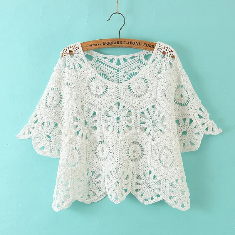 Granny Square Crochet Top Boho Openwork Knit Lace Top Blouse Pullover Spring Summer 2026 Beach Cover-up Vacation Outfit