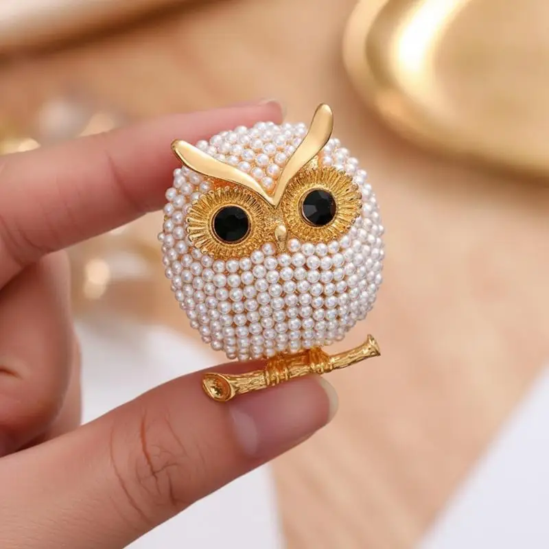 Faux Pearl Owl Brooch Adorable Shiny Non-rust Alloy For Girls Casual Weekend Outing Party Decor Jewelry