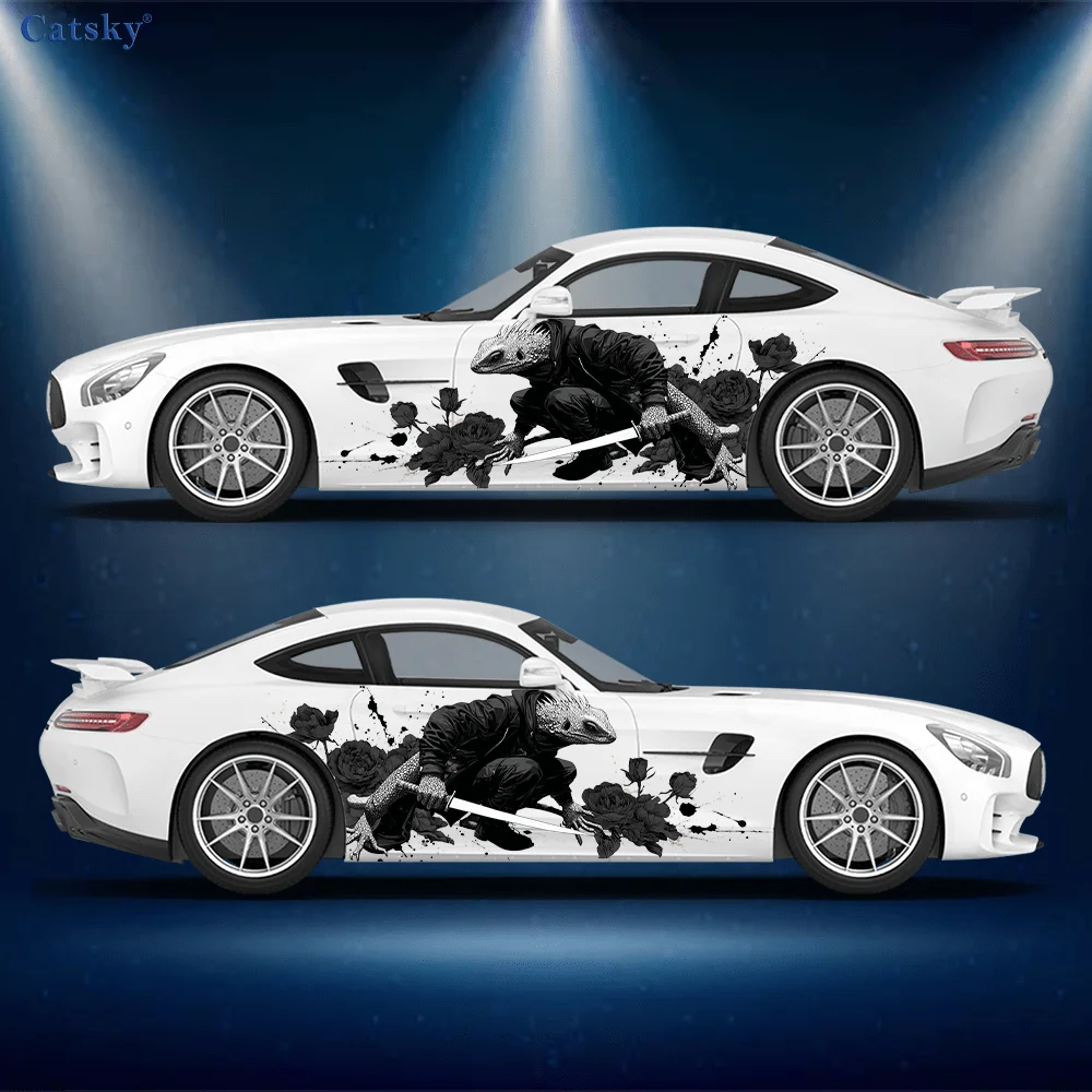 

Black with knife lizard and flower stickers, suitable for cars and trucks, durable, fade-resistant, easy to install and remove -