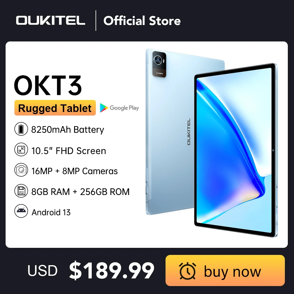 

Oukitel OKT3 Tablet 10.51" FHD, 8250mAh, 8GB 256GB, Android 13 Tablet, Pad, 16MP Camera T616 Octa Core Tablets