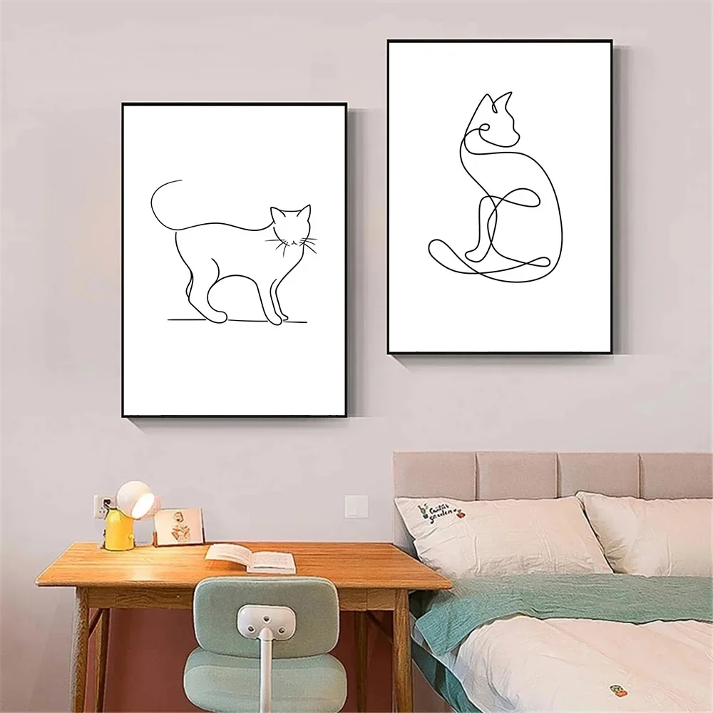 Abstract Cat Wall Poster, Master and Pet Painting Canvas,Animal Line Drawing,Art Print, Modern Pictures, Living Room, Home Decor