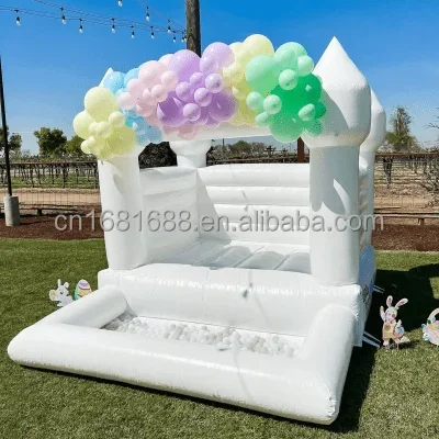 Commercial Kids Inflatable Jumping Castle Wedding Party Bouncy Jumping Castle White Bounce House with Ball Pit For Sale