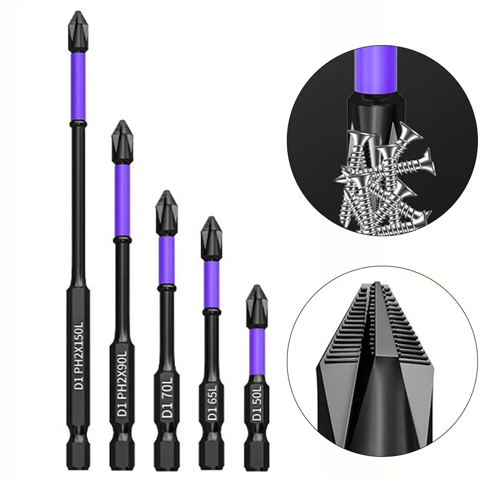 5pcs Cross Screwdriver Bit Set Magnetic Batch Head Non-slip Impact Drill Bit Alloy Steel Screw Driver 50/150mm Hand Tools